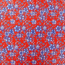 Купить Плащевая ткань набивная (д1 синие цветы на красном фоне #(00074688)) оптом и в розницу недорого